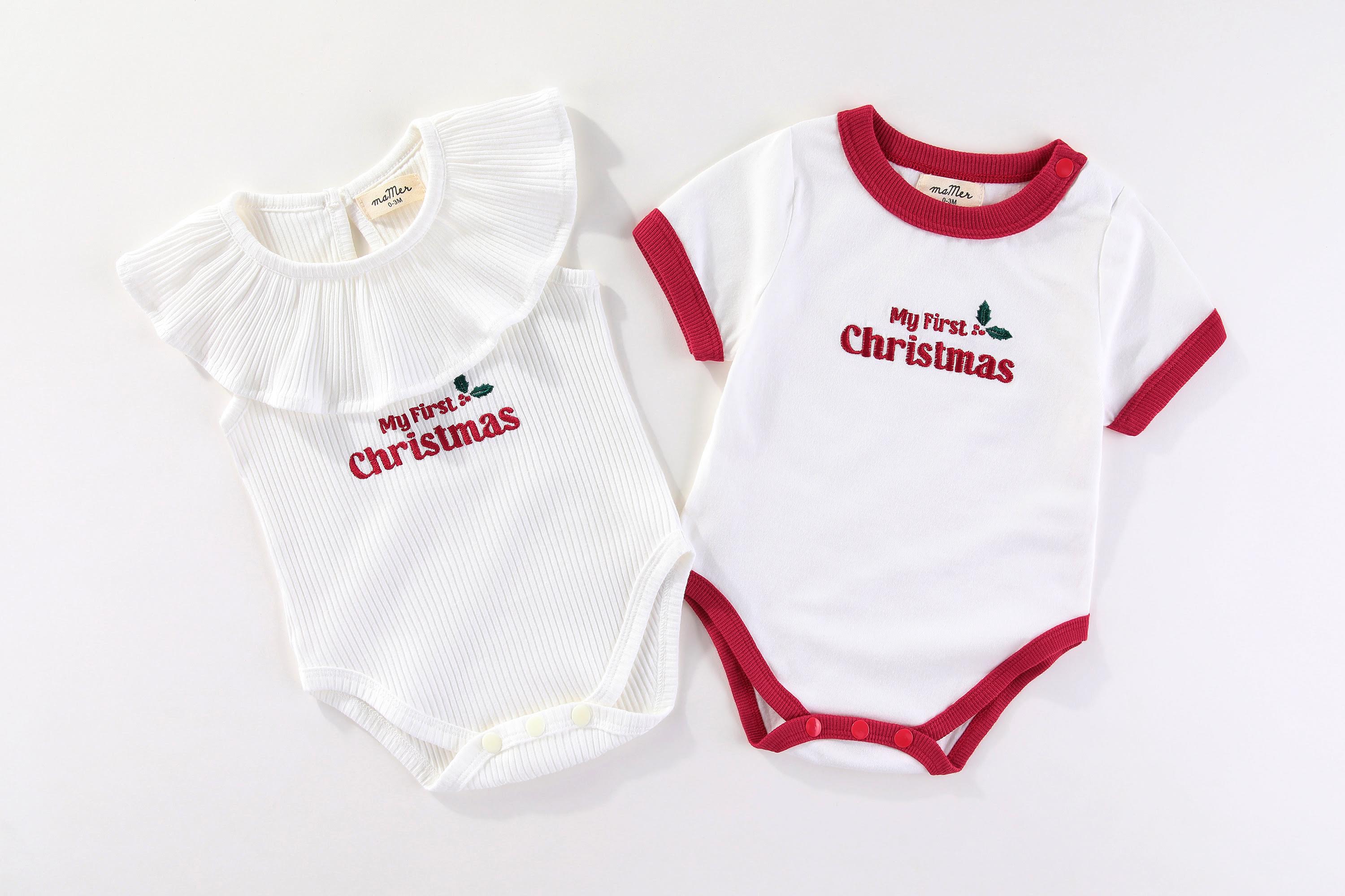 Christmas Edition Florence Frilly Collar romper -100% cotton::  0-3M, 3-6M, 6-12M, 1-2Y