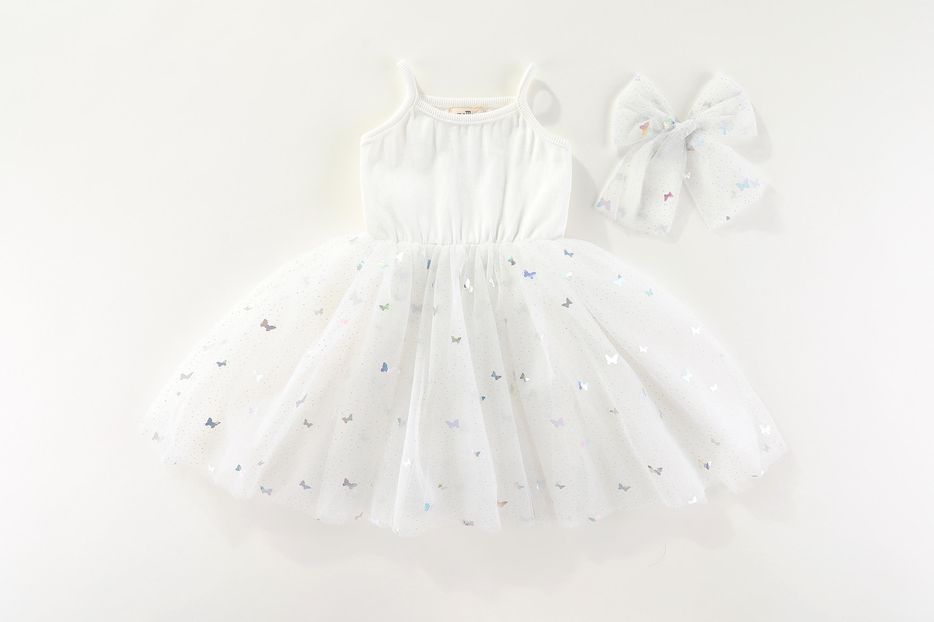 Valentina Tutu Dress - White Butterflies: 1-2Y, 2-3Y, 3-4Y, 4-5Y, 5-6Y, 6-8Y