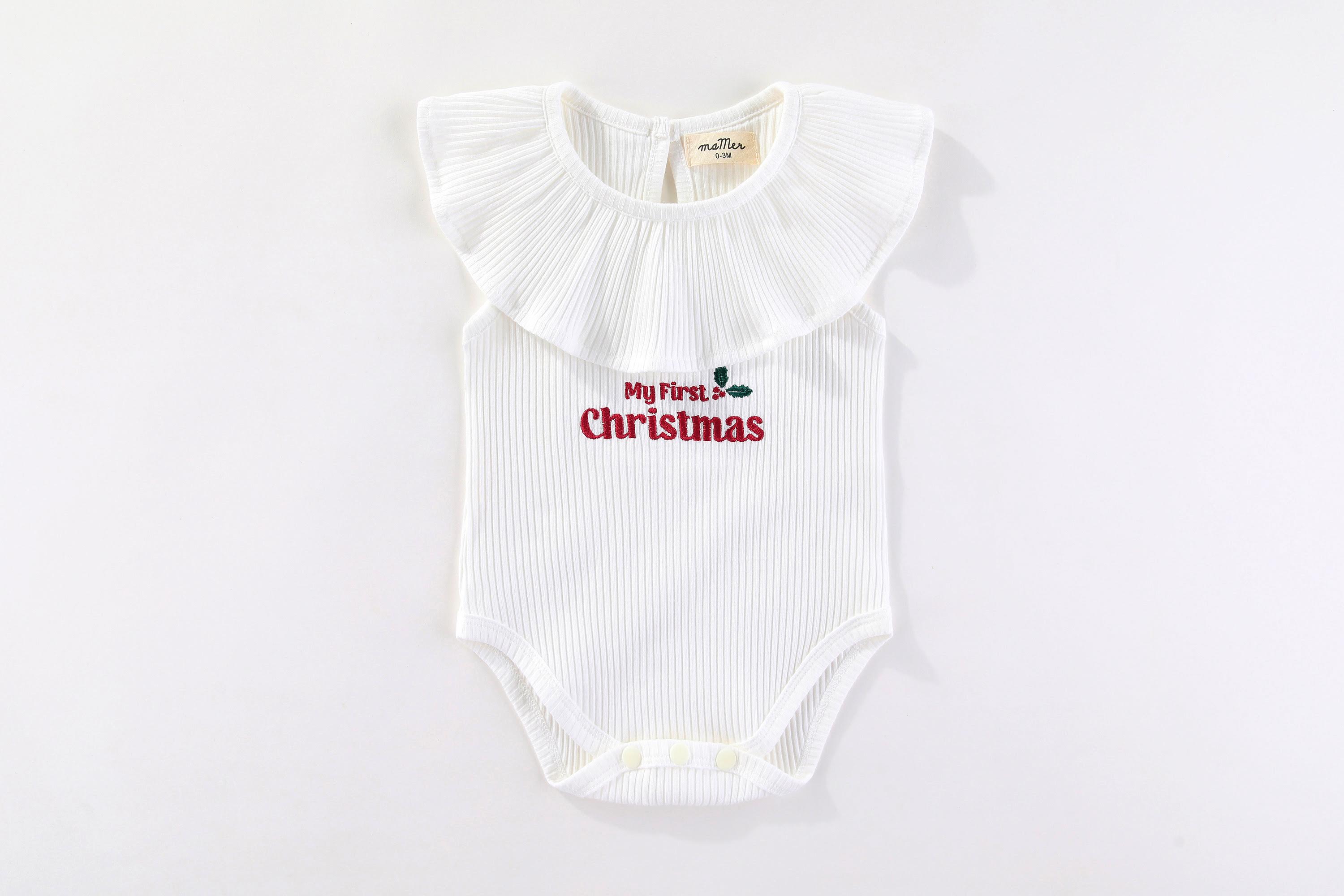 Christmas Edition Florence Frilly Collar romper -100% cotton::  0-3M, 3-6M, 6-12M, 1-2Y