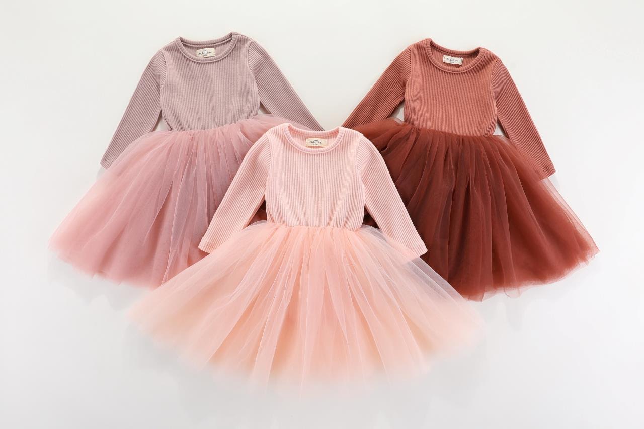 Valentina Long Sleeve Tutu Dress - PEACH PINK: 0-6M, 6-12M, 1-2Y, 2-3Y, 3-4Y, 4-5Y, 5-6Y, 6-8Y