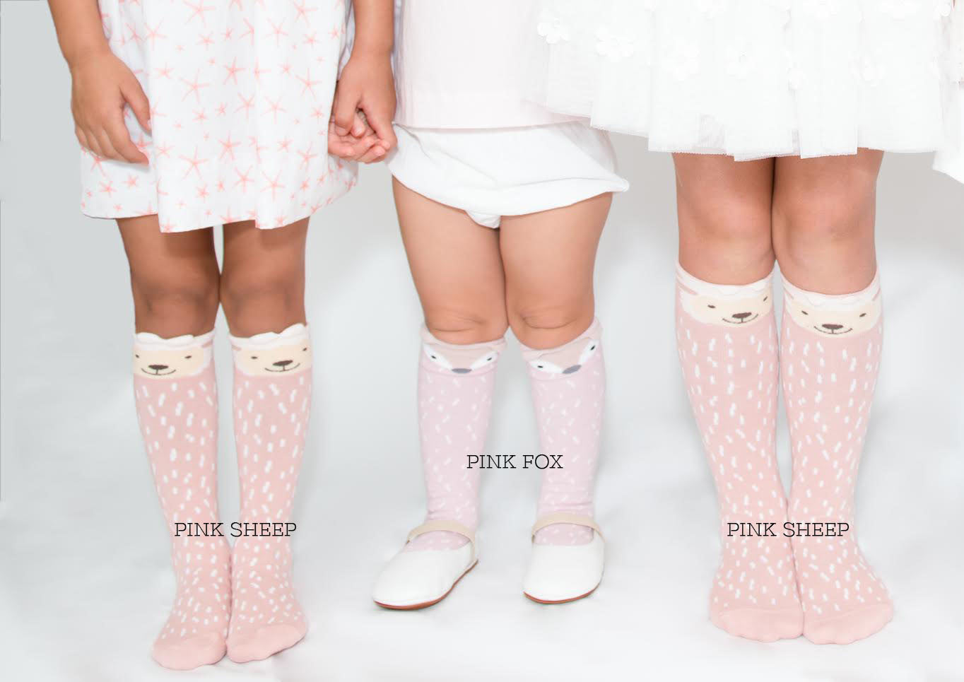 Pink Fox & Sheep - high knee socks:  only size 3-5Y left