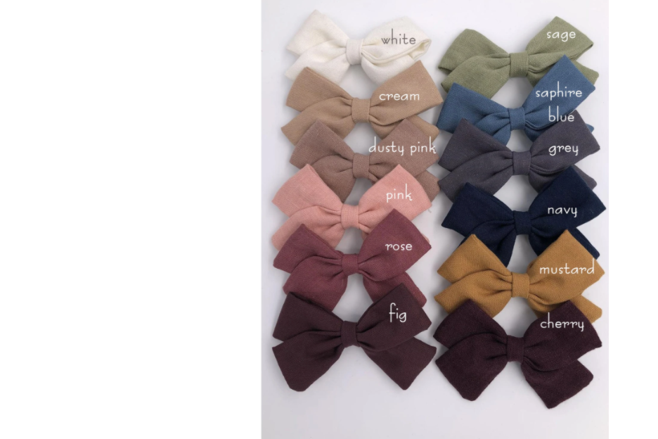 Fiorentina Bow - 2pcs set - handmade item, perfect for pigtails: white, pink, black, fig, rose, navy, dusty pink, sage, cream, mustard, beige