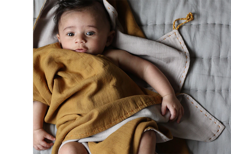 Double Layer Reversible Swaddle Blanket - Ochre and Ash