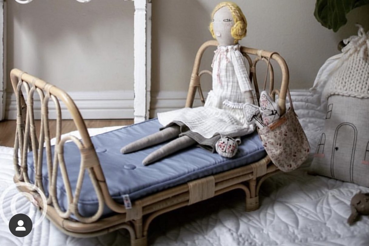 PRODUCTION SAMPLE: Sarra Rattan Doll Bed + mattress